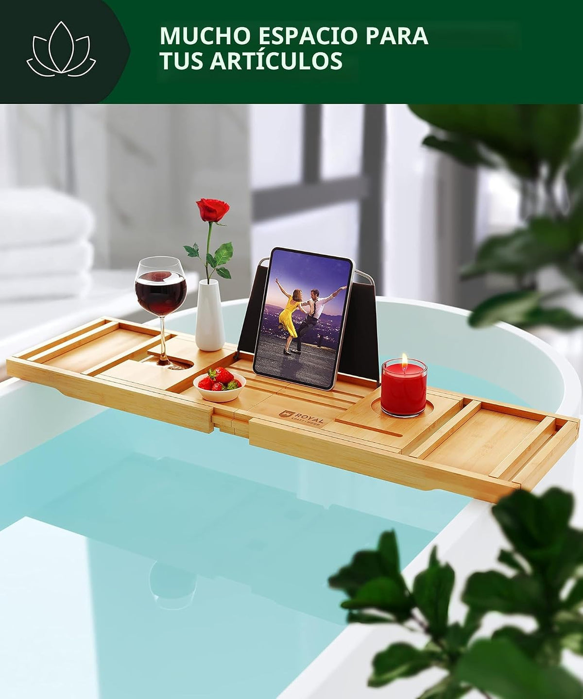 ROYAL CRAFT WOOD Bandeja de Caddy para Bañera de Bambú, Estante de...