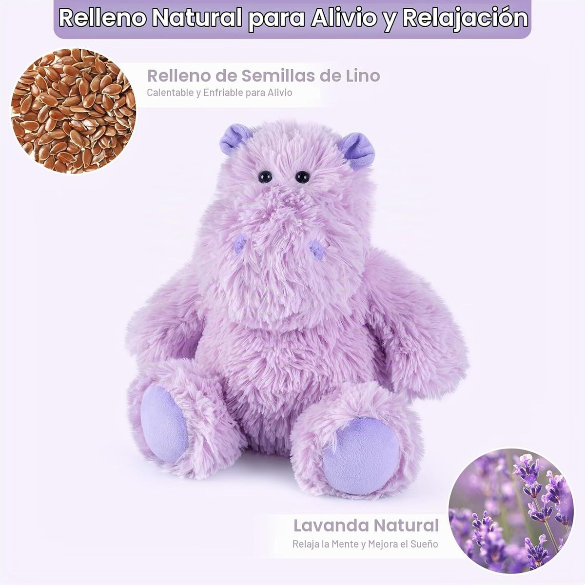 SuzziPals Hipopótamo púrpura de peluche, almohadillas térmicas para...