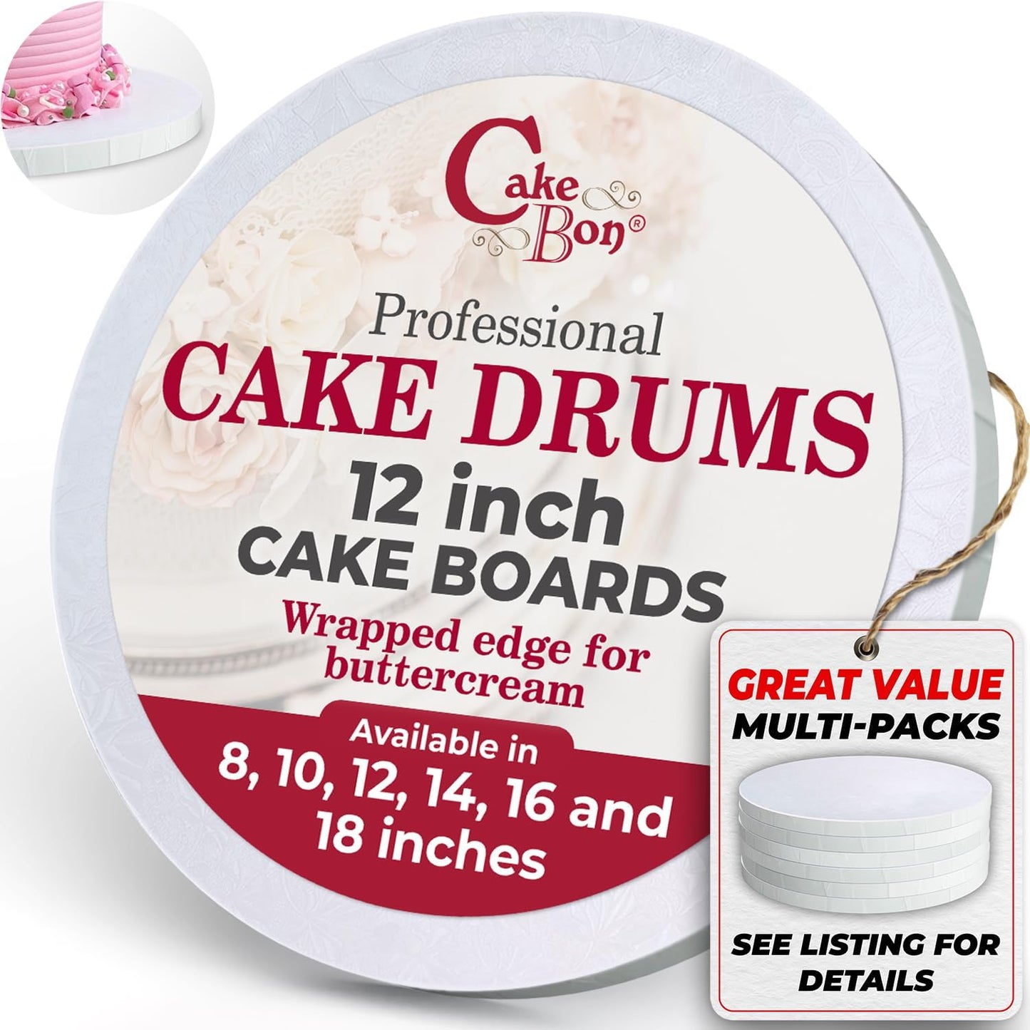 Cakebon - Bases redondas para tortas de 12 pulgadas, color blanco,...