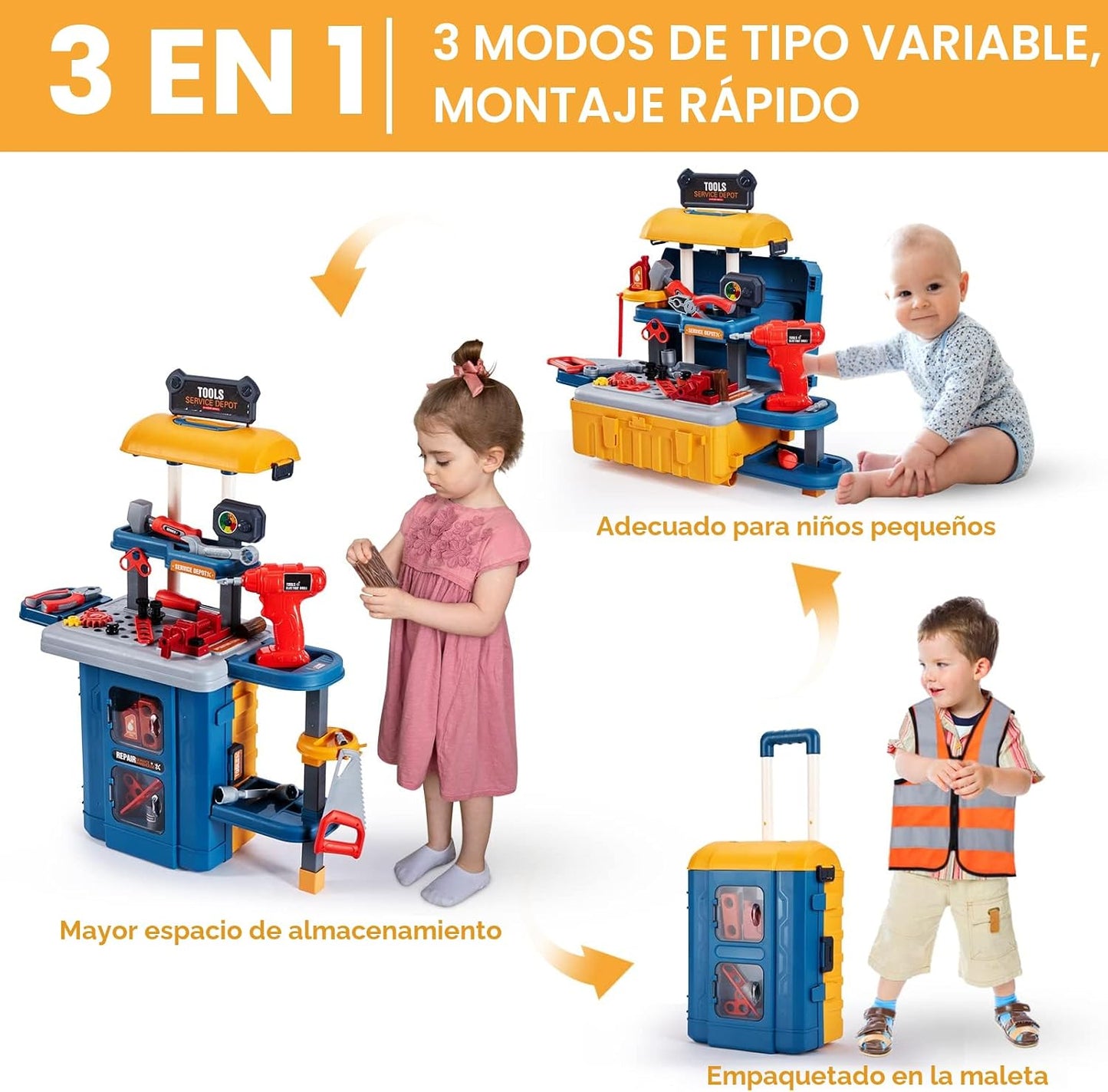 Banco de herramientas para niños con juego de herramientas para niñ...