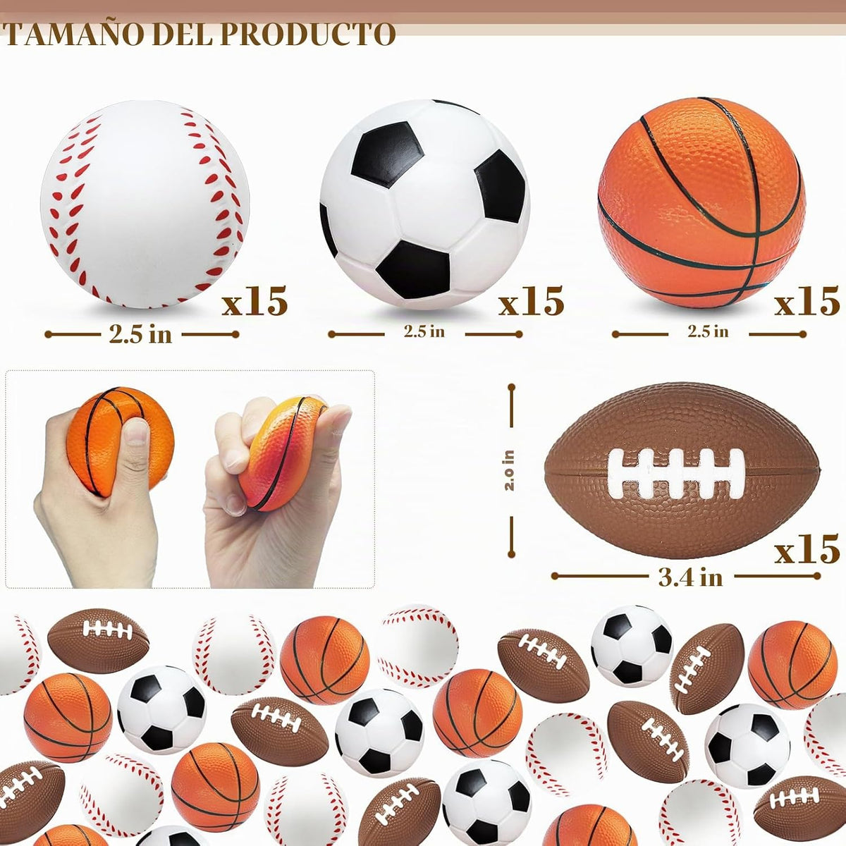 60 pelotas deportivas de estrés para niños, mini pelotas de fútbol,...