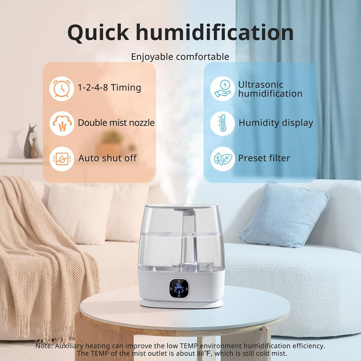 TASIGOK Humidificadores para dormitorio y hogar, humidificador de a...