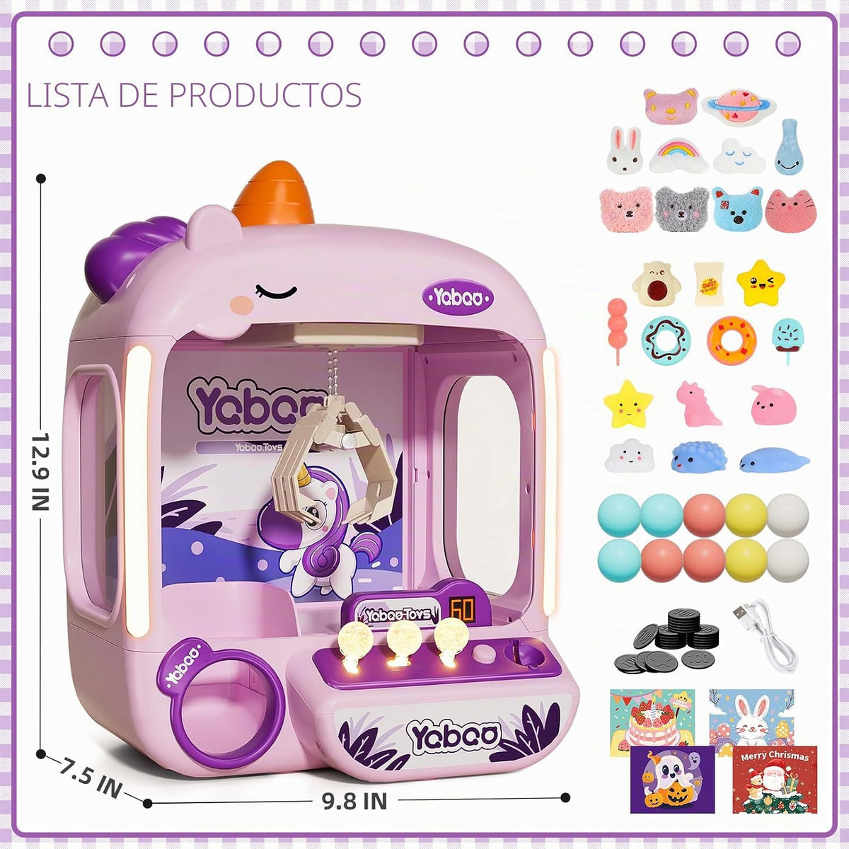 Máquina de la garra de los unicornios para las muchachas de los niñ...