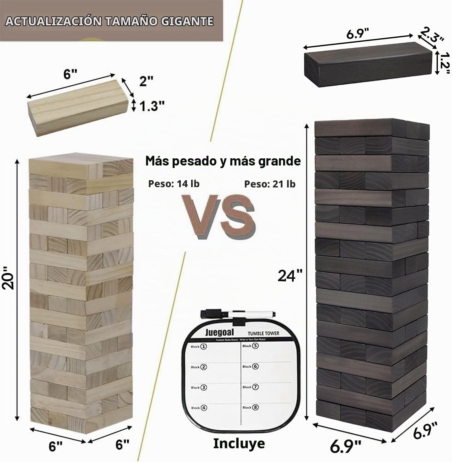 Juegoal Torre Gigante de Caída de 54 Piezas Gris para Adultos, Niño...