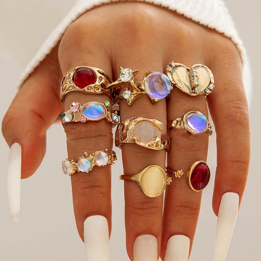 IQIC Anillos gruesos de oro para mujer, juego de anillos de plata a...
