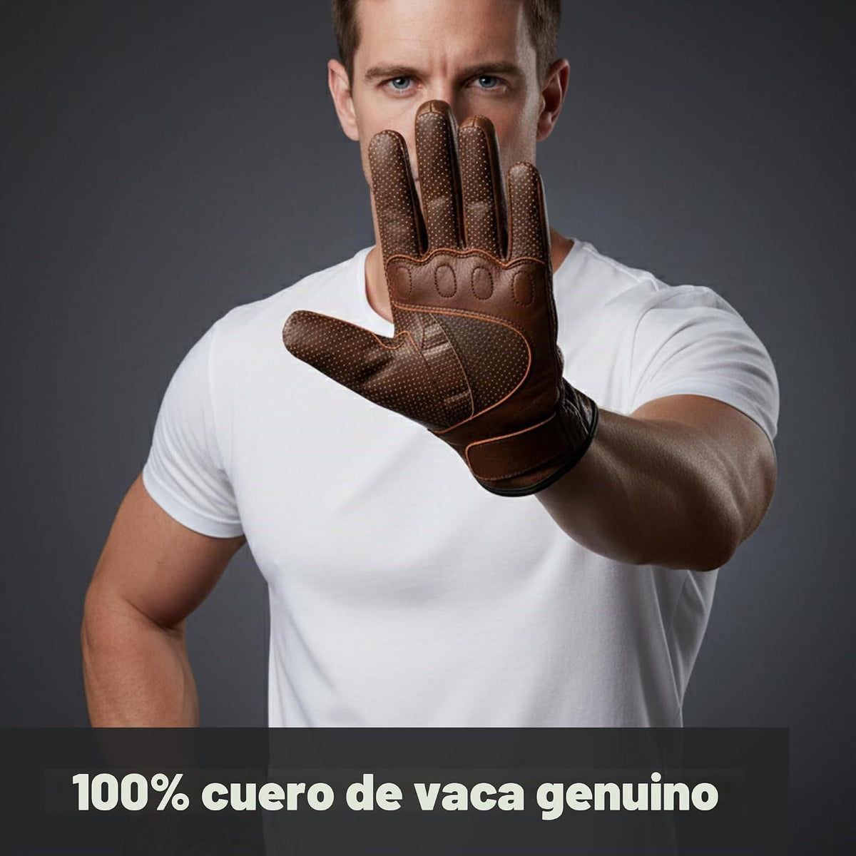 Guantes de cuero negro perforados perfectos para hombre, 100% piel...