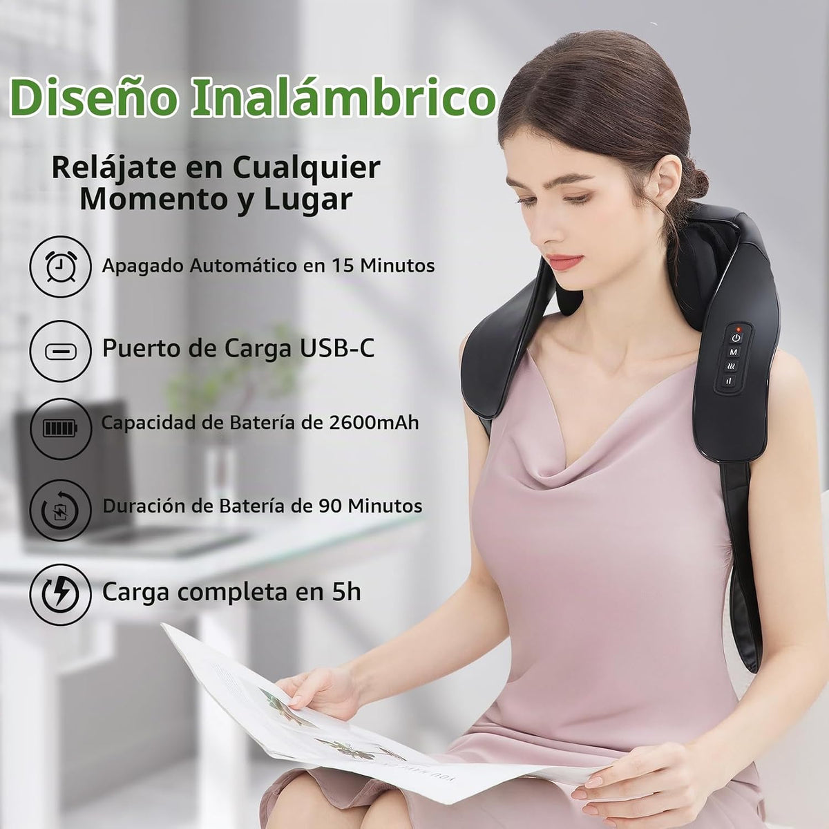MASGRE Almohada Masajeadora Shiatsu para Cuello y Espalda con Calor...
