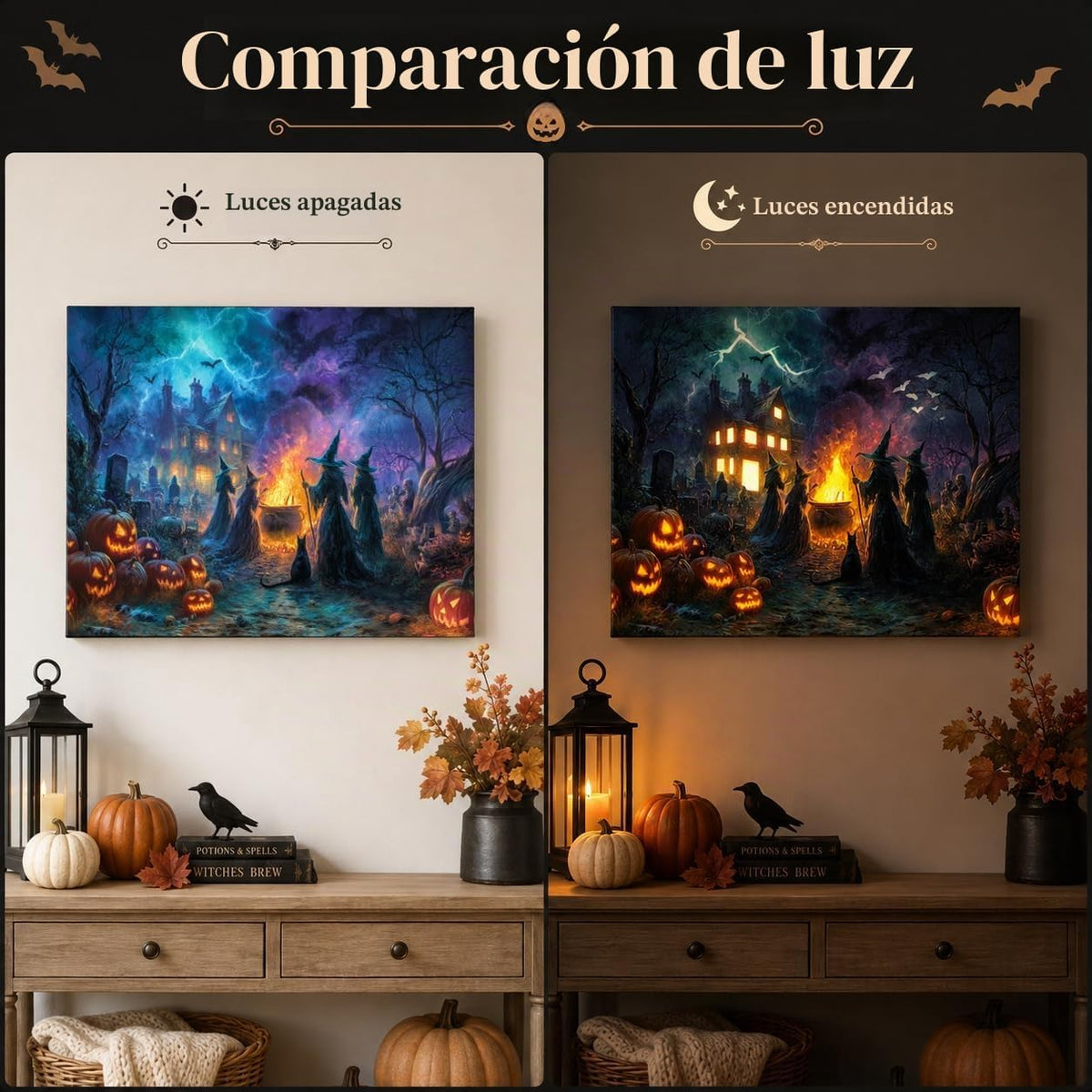 Arte de pared LED de Halloween de 20 x 16 pulgadas, regalo para el...