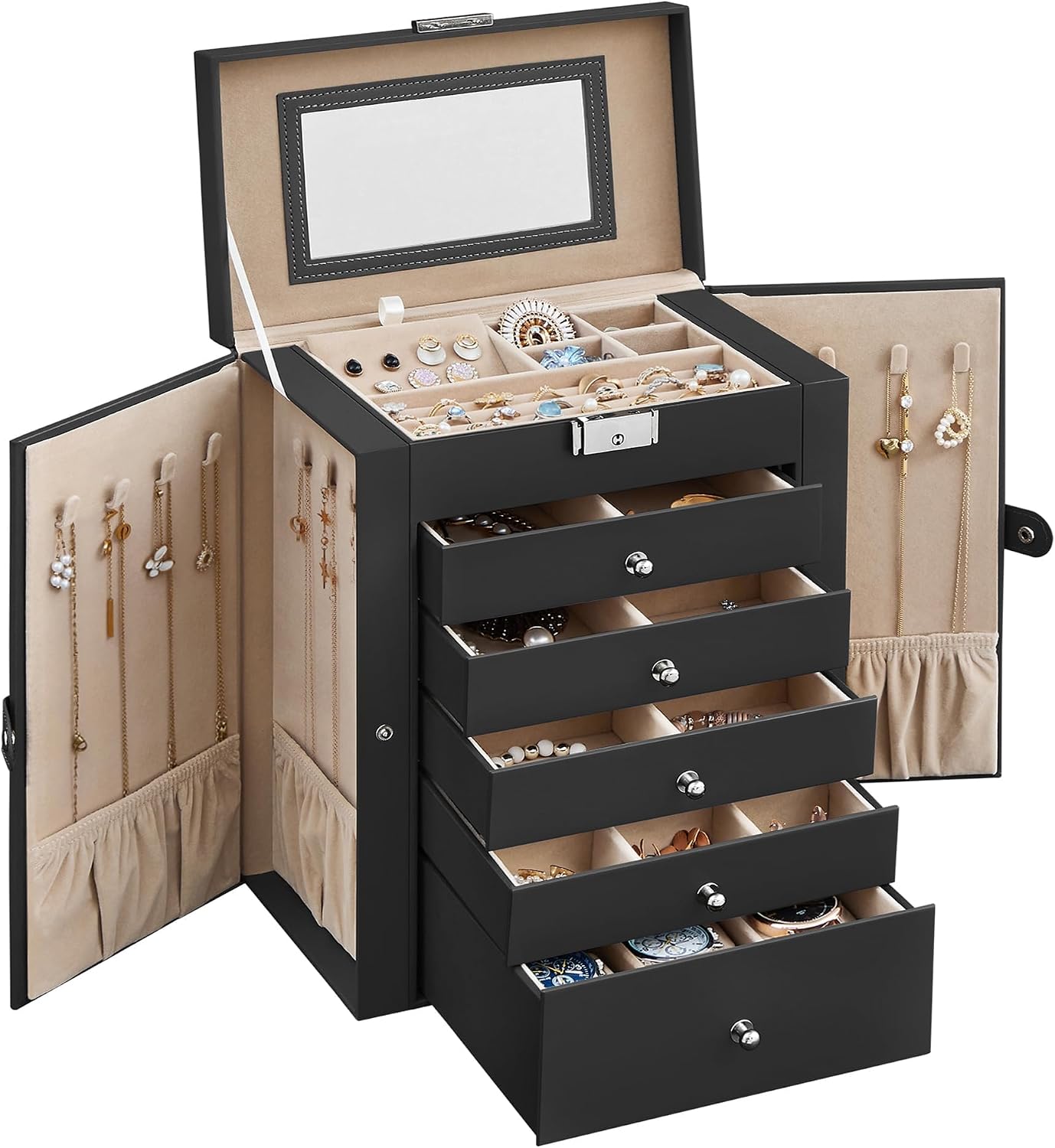 SONGMICS UJBC152B01 Caja organizadora de joyería de 6 capas con 5 c...