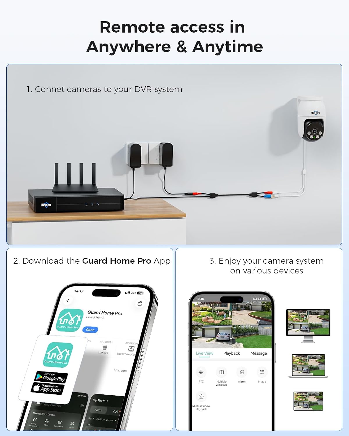 Hiseeu Sistema de cámara de seguridad con cable 4K PTZ con 8 cámara...