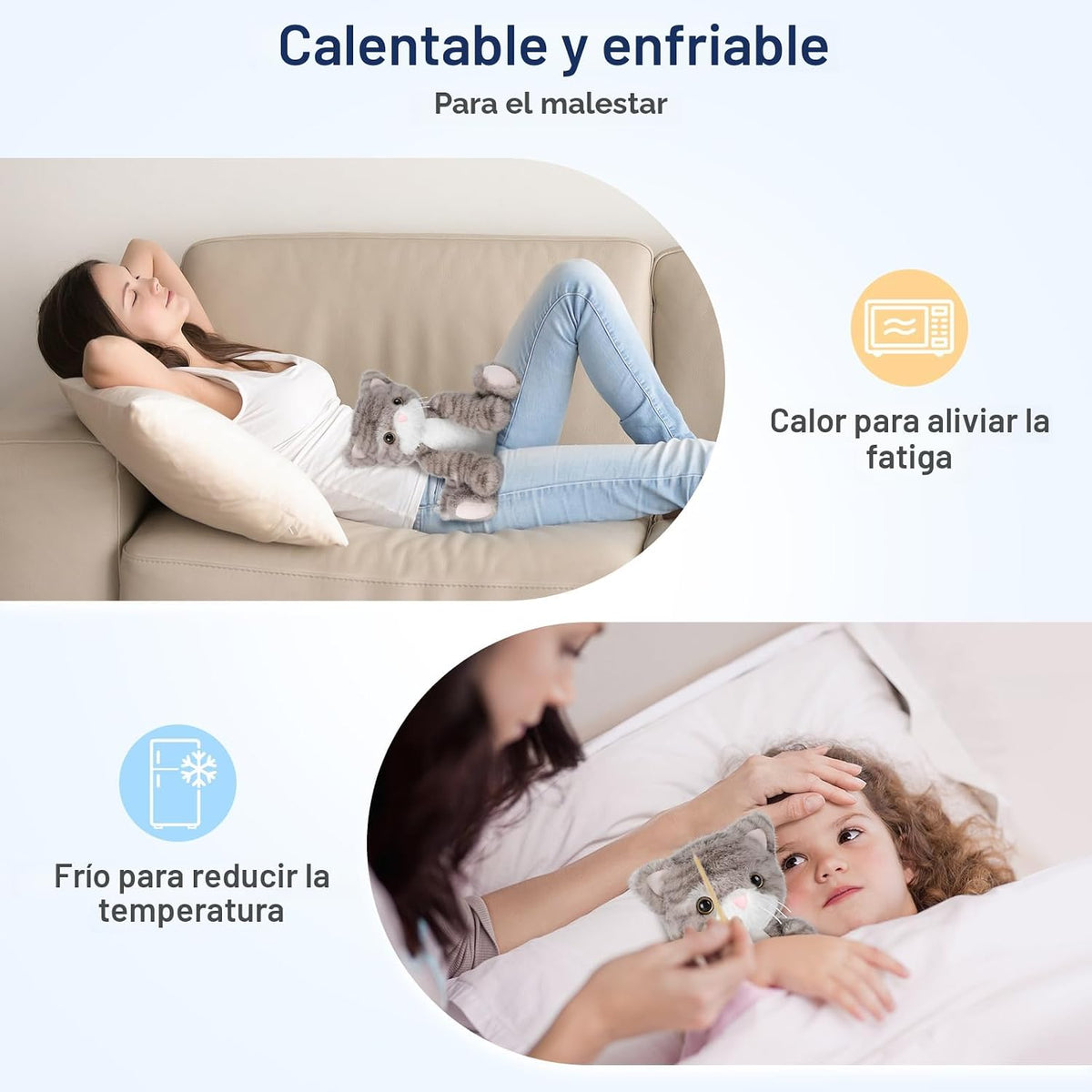 SuzziPals Peluche de gato gris calentable y refrigerable, almohadil...