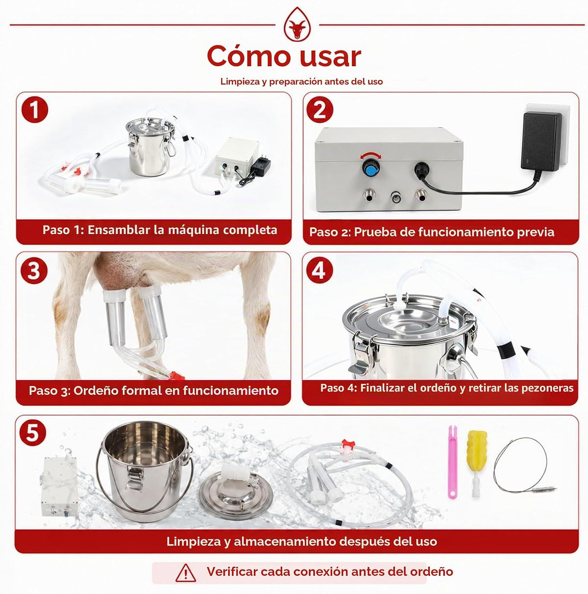 Máquina de ordeño portátil de cabra enchufable 3L | Ordeñador eléct...