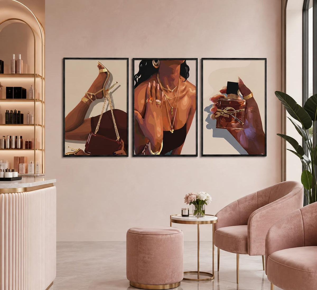 Negro enmarcado 3 piezas arte de pared de niña negra decoración de...