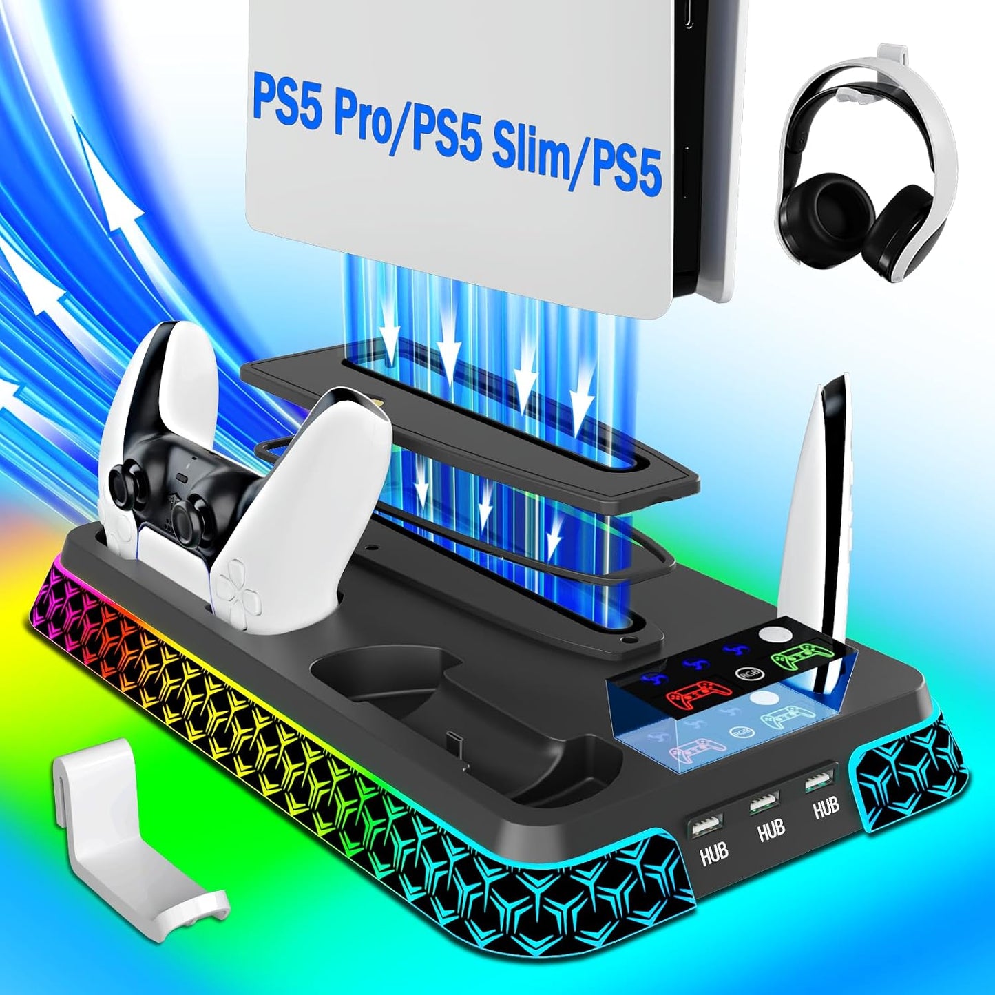 Soporte PS5\/Slim\/Pro y estación de refrigeración con estación de...