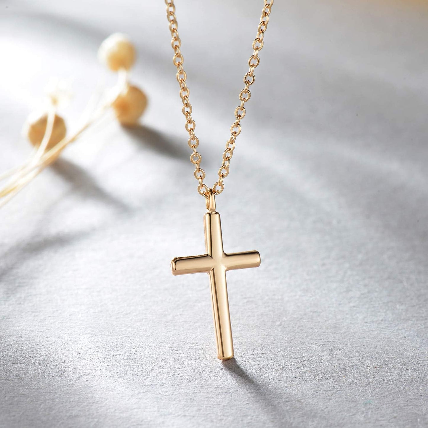 Fettero - Collar con dije de cruz de fe, chapado en oro de 14 K, ca...