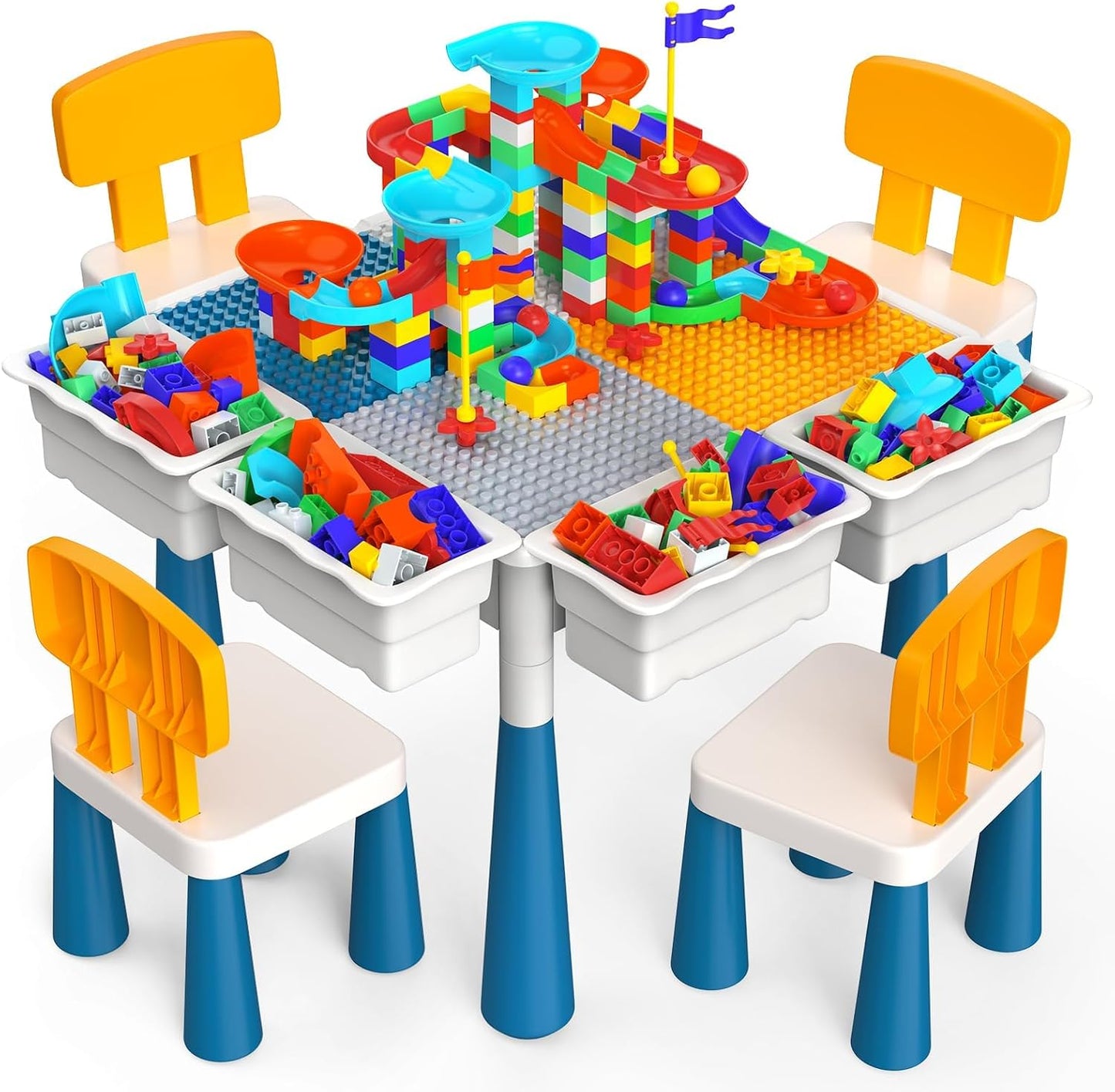 Juego de mesa de actividades 7 en 1 y 4 sillas STEM para niños de 3...