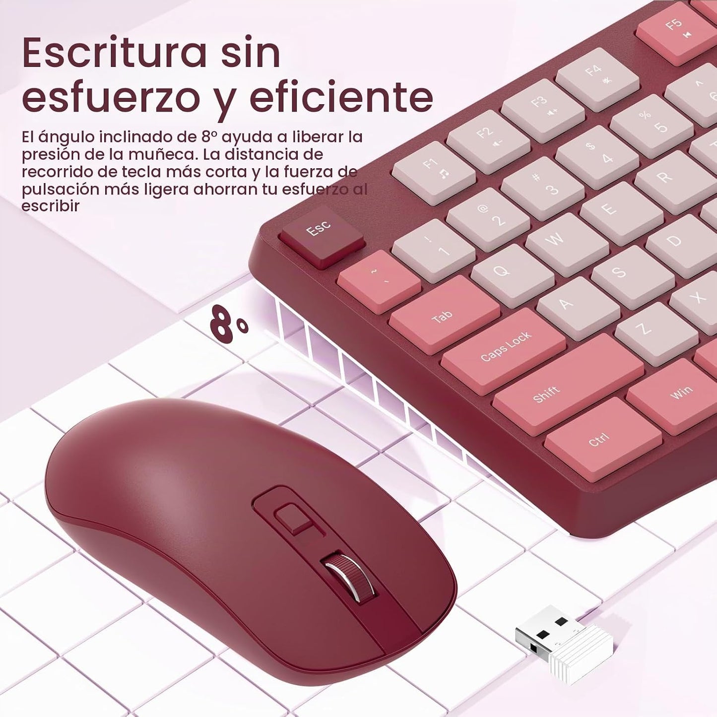 Combo de teclado y ratón inalámbricos, Lovaky teclado y ratón ergon...