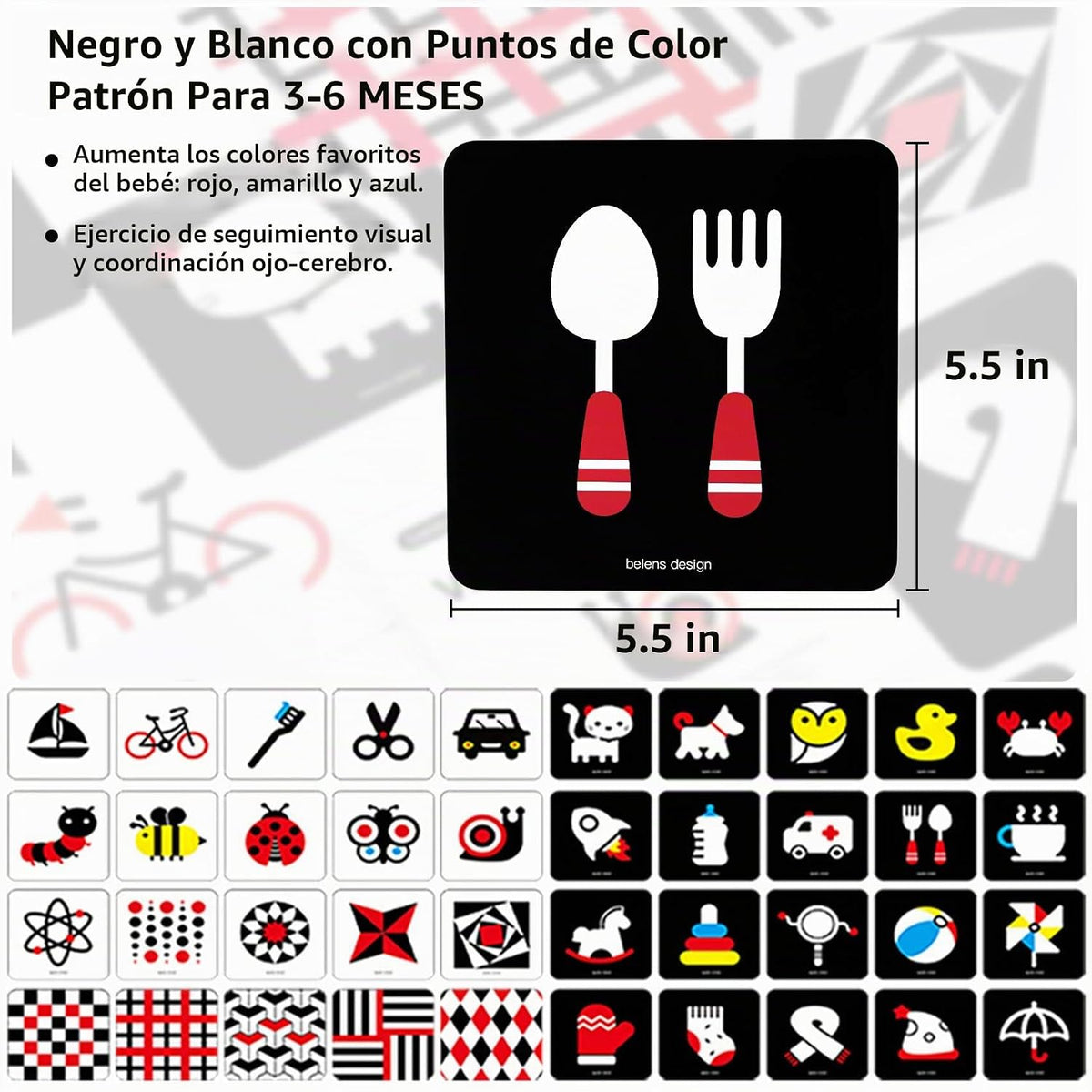 beiens Tarjetas didácticas para bebés de alto contraste, color blan...