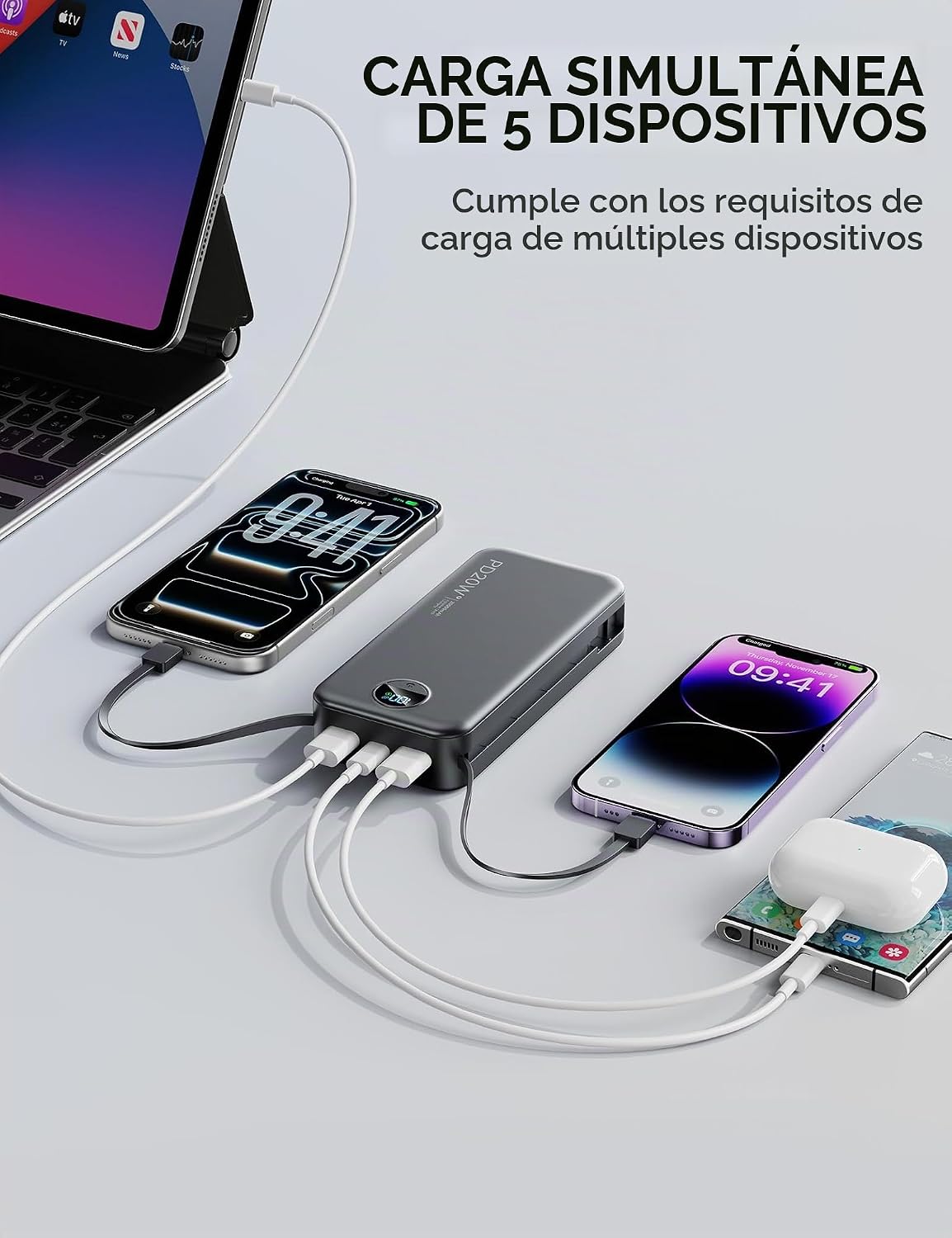 Nusyddy Cargador Portátil 20000mAh Carga Rápida w\/Enchufe De Pared...