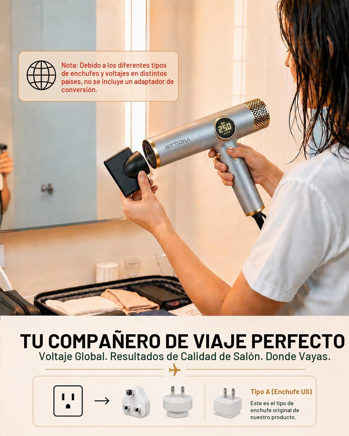 Secador de pelo iónico infrarrojo de doble voltaje, secador de pelo...