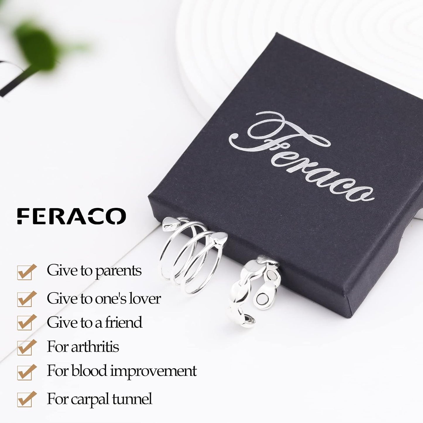 Feraco 2 piezas Anillos de cobre para mujer, anillo magnético de pu...