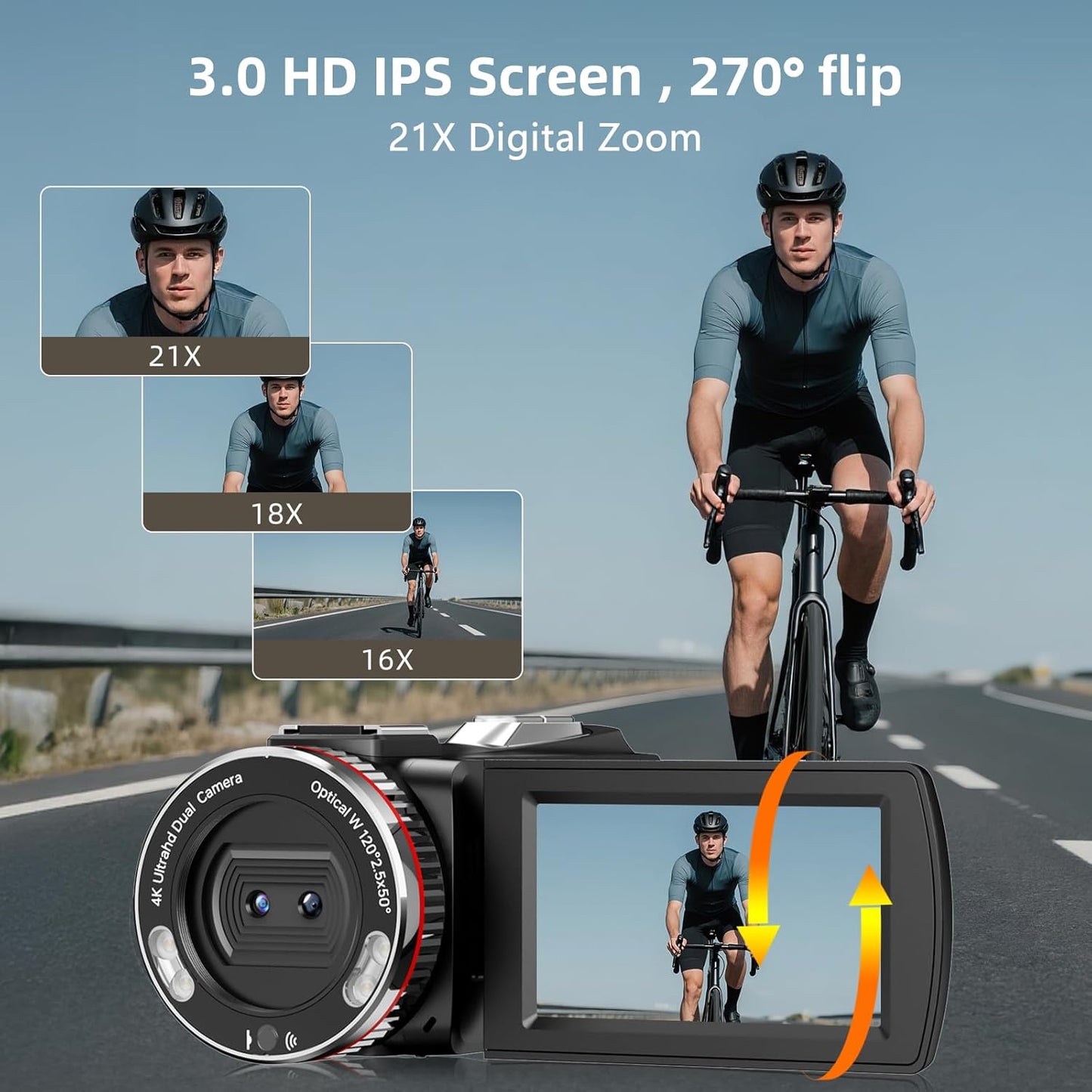 Rumyums Videocámara de boda 4K, cámara de vlogging UHD de 64MP con...