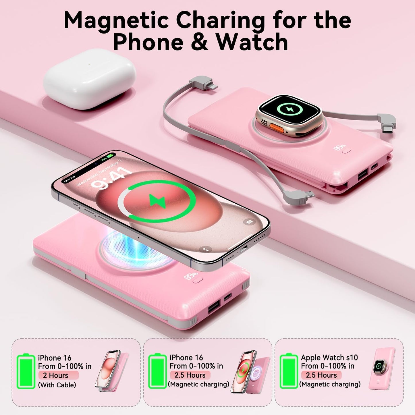 LUCKYFELLOW Cargador portátil magnético de 10000 mAh para iWatch y...