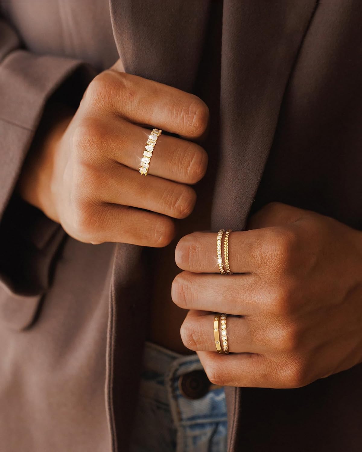 Anillos apilables de oro para mujer, no se deslustra, chapados en o...