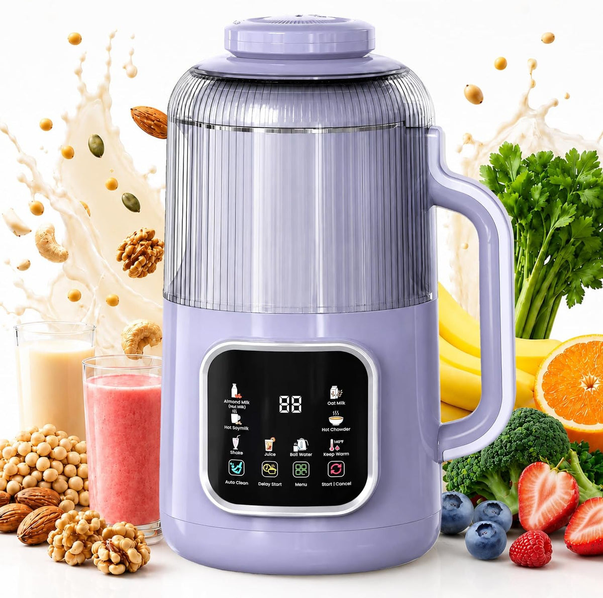 Flelano Máquina automática de leche de soja de 46 onzas, máquina el...