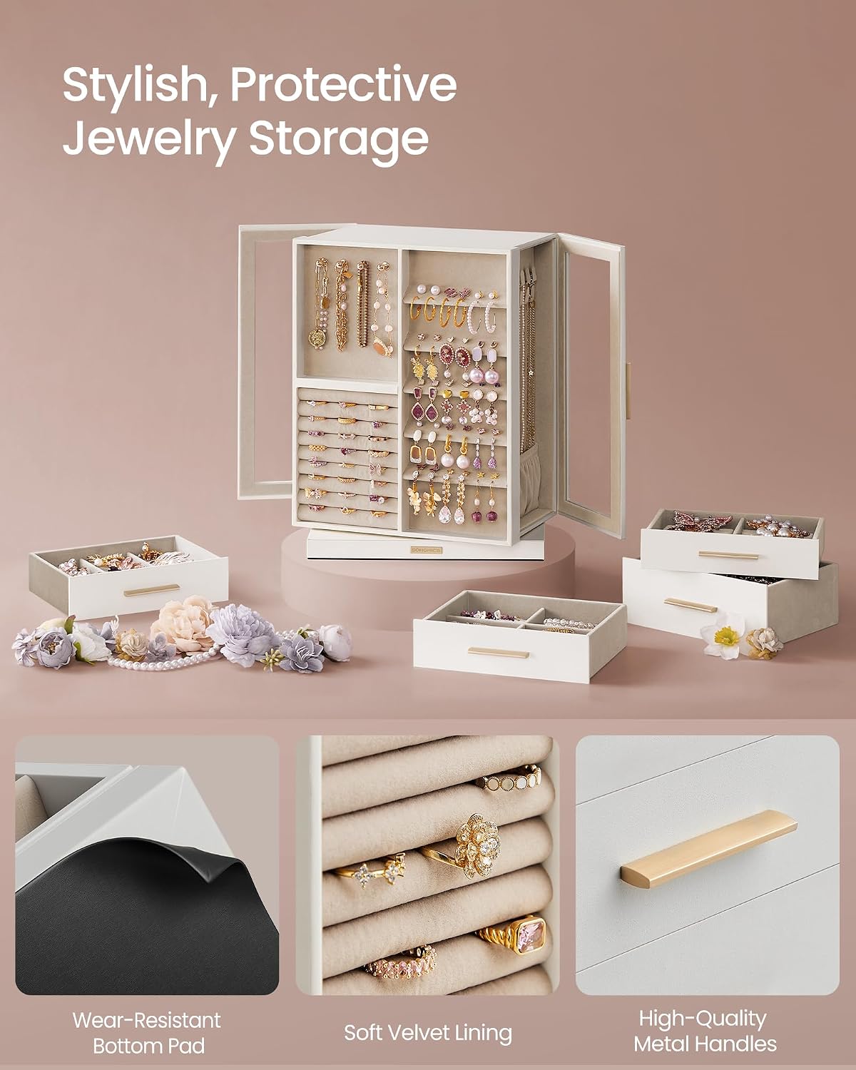 SONGMICS GISELLA Collection - Joyero giratorio de 360°, estuche de...
