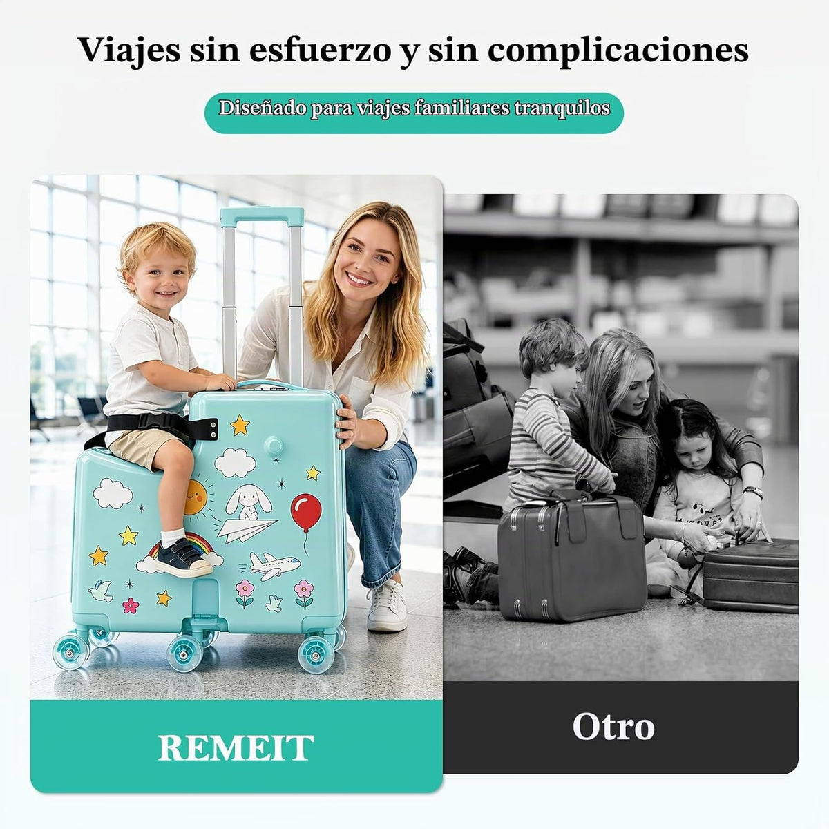 REMEIT Maleta de mano para niños, Verde, Montar