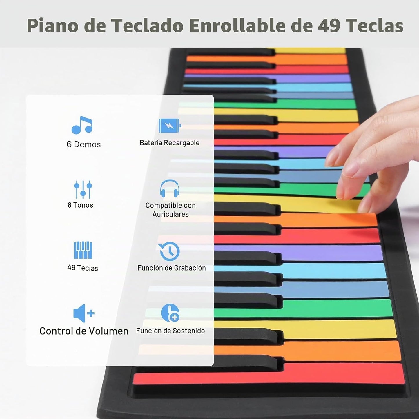 POGOLAB Piano de teclado enrollable de 49 teclas, teclado plegable...