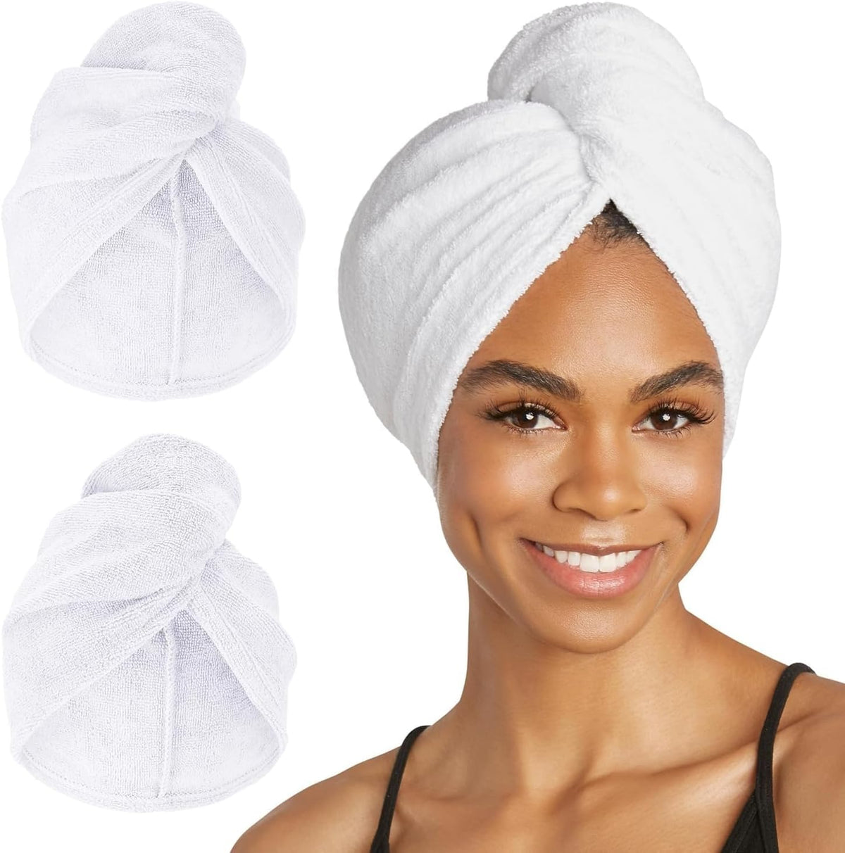 Turbie Twist - Toalla de microfibra extra larga, color blanco y bla...