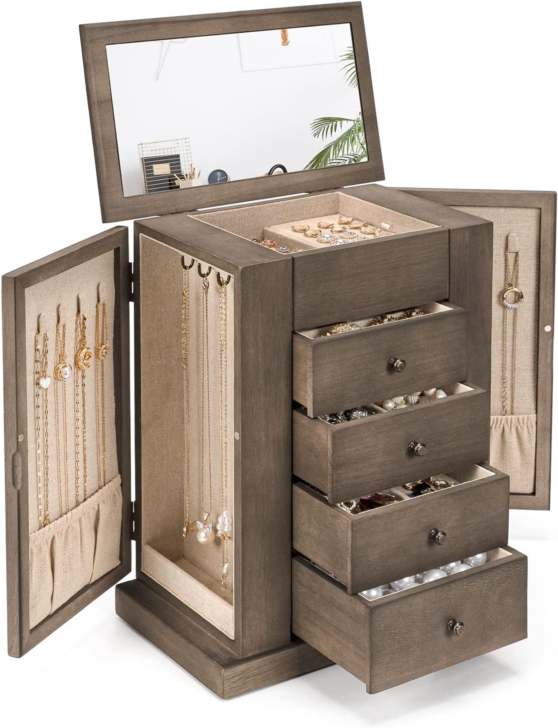 Emfogo - Joyero para mujer, cajas de joyería de madera grandes de 5...