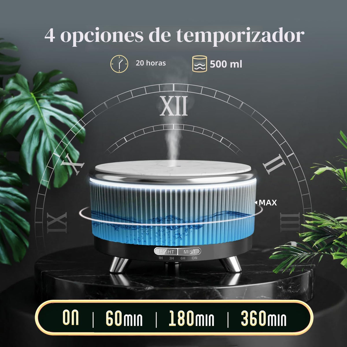 Difusor de aceite esencial de 16.9 fl oz: difusor ultrasónico de ar...