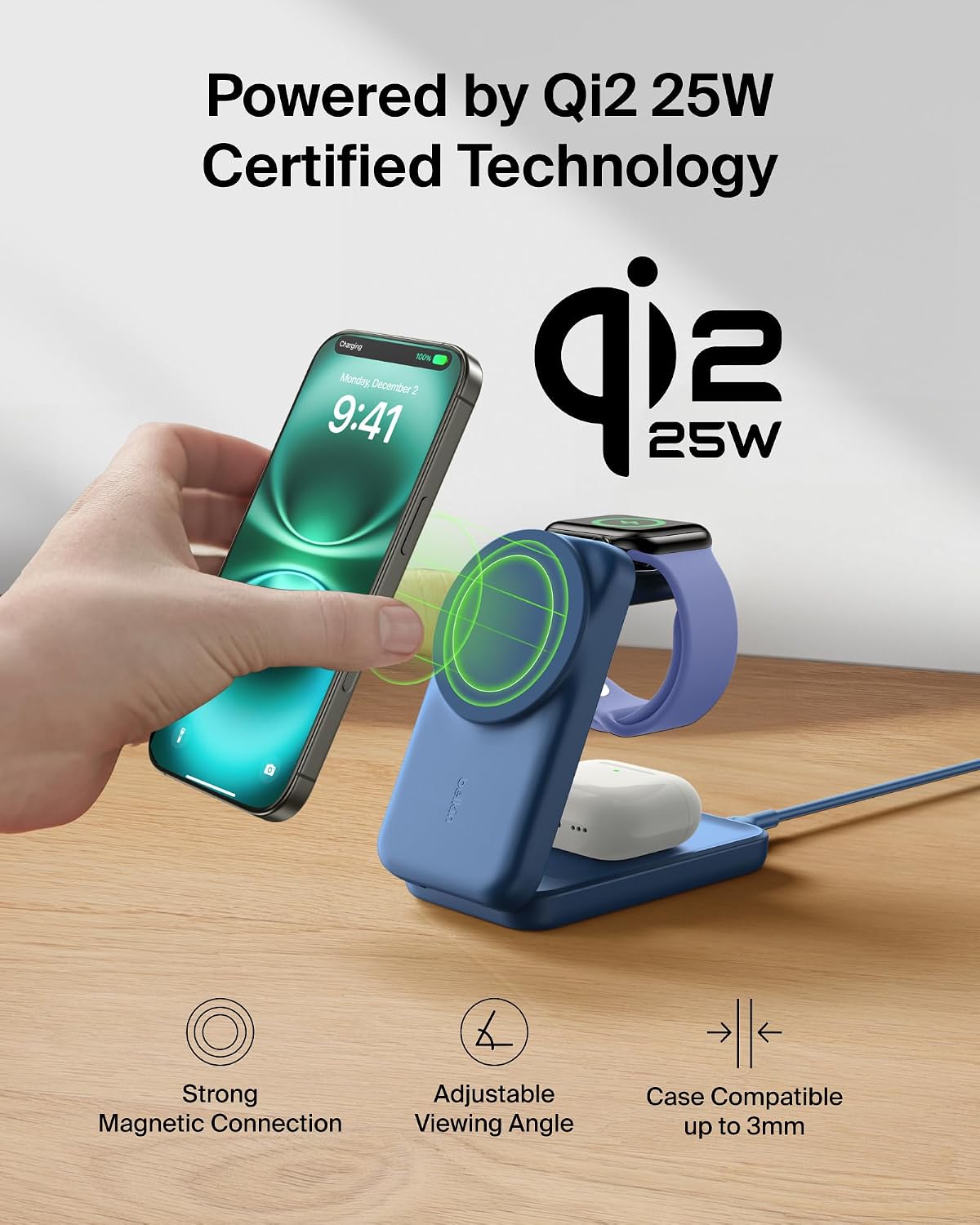 Belkin Qi2.2 25W inalámbrico 3 en 1 estación de carga rápida plegab...