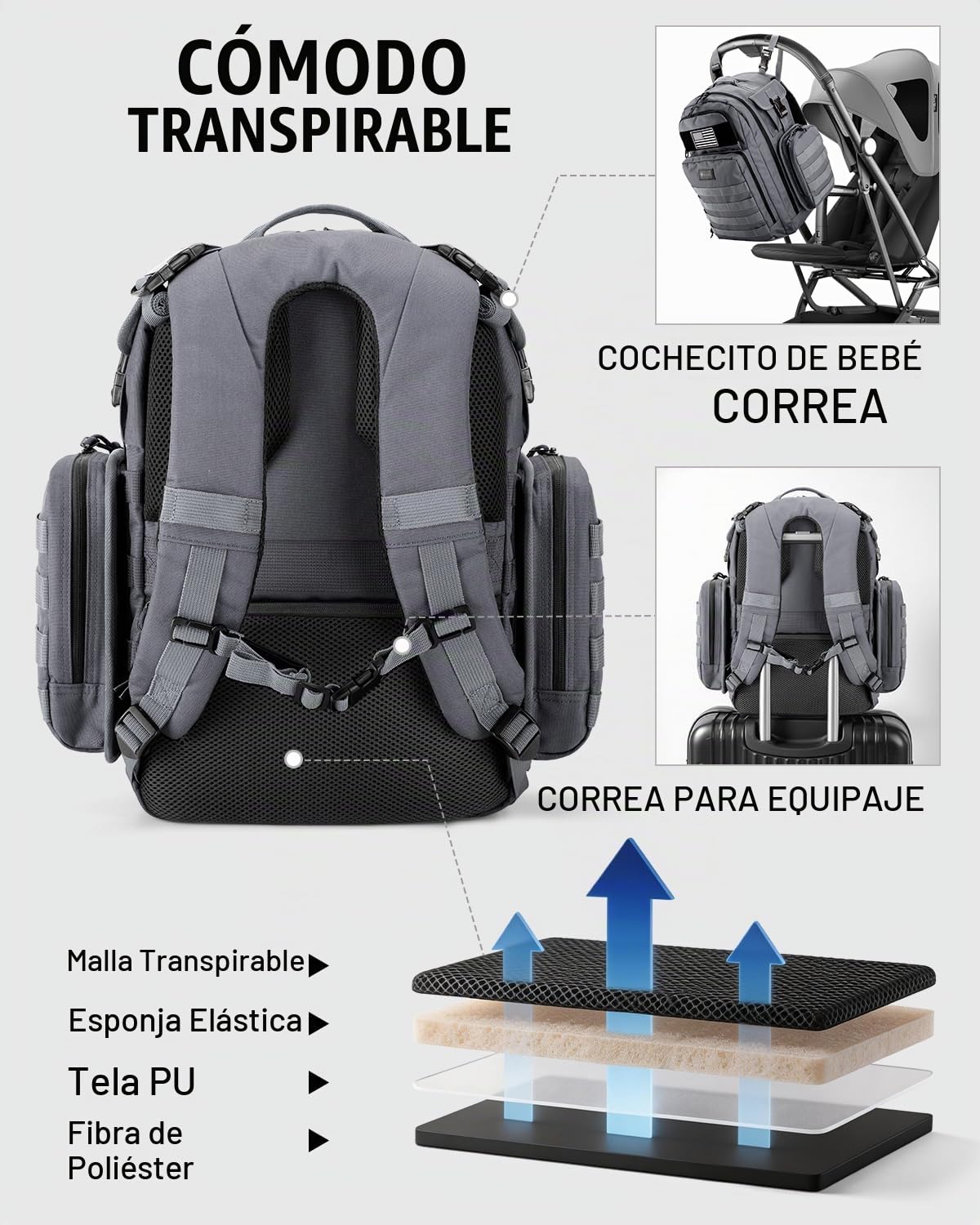 Dinictis Mochila de pañales de 40 L para papá, bolsas de pañales de...