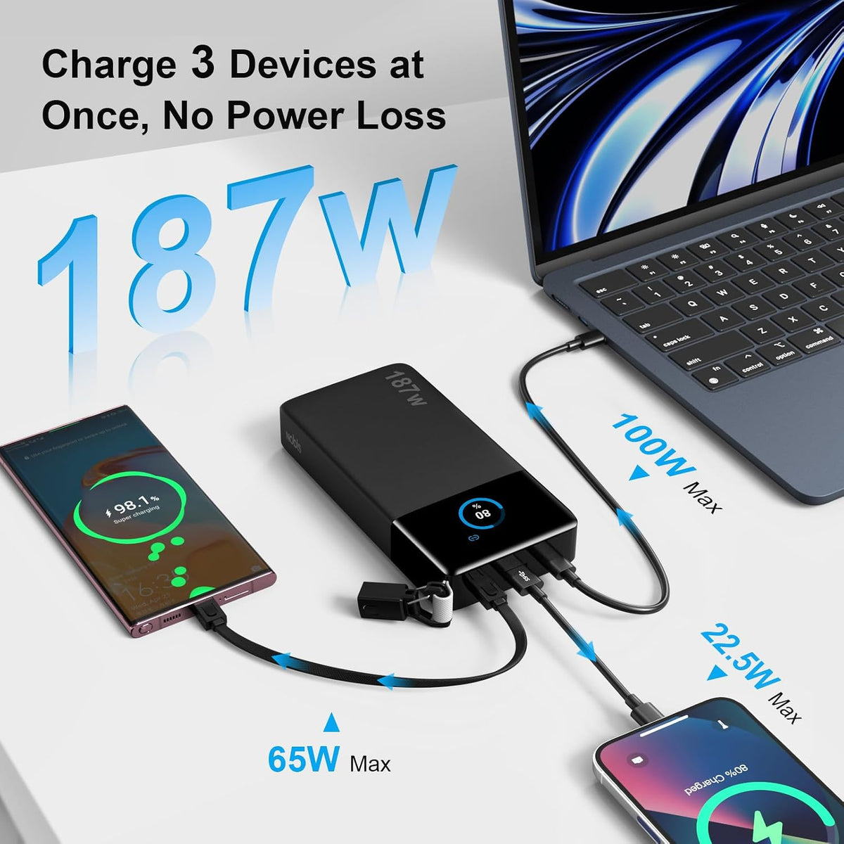 NOBIS Cargador portátil 187W 25000mAh Power Bank con aplicación Sma...
