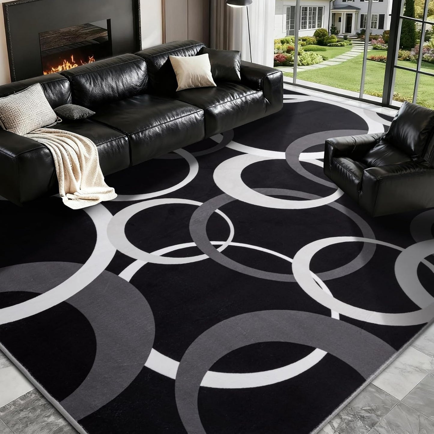 YIHOUSE Alfombras de área en blanco y negro de 8 x 10 pies para sal...