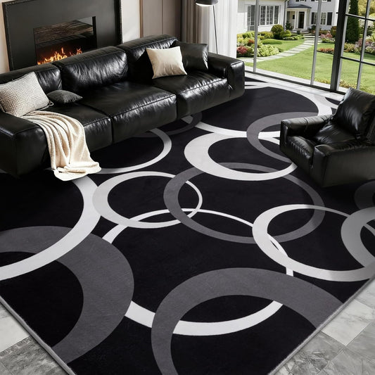 YIHOUSE Alfombras de área en blanco y negro de 8 x 10 pies para sal...