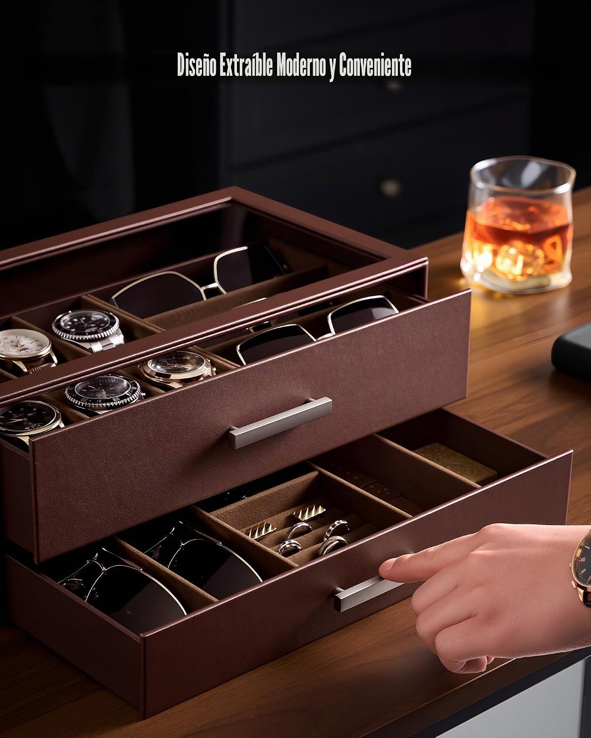 ProCase Caja de reloj, caja de joyería para hombre para 6 relojes y...