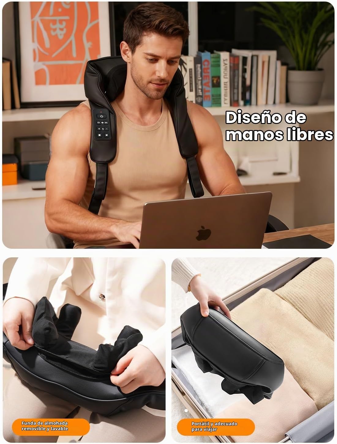 Shiatsu Masajeador de cuello con calor para aliviar el dolor de tej...