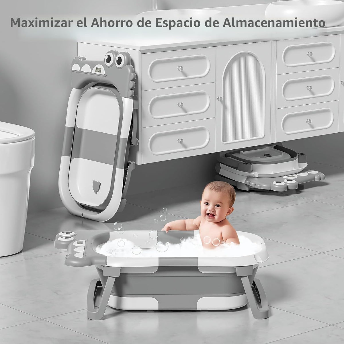 MoreFeel Bañera plegable para bebé recién nacido con termómetro y 1...