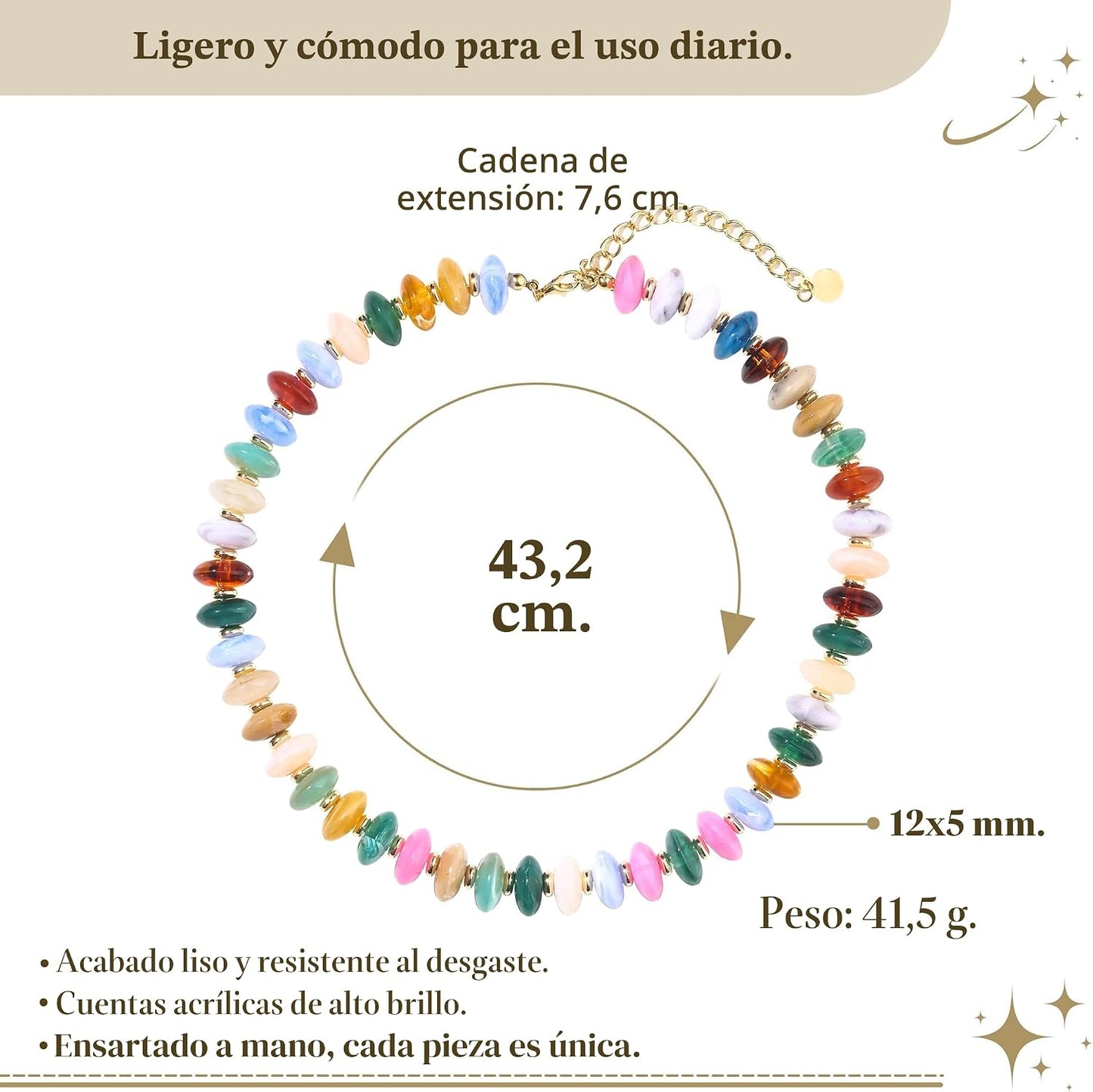 Zhuozatrfa Collar de cuentas coloridas para mujer, gargantilla de c...