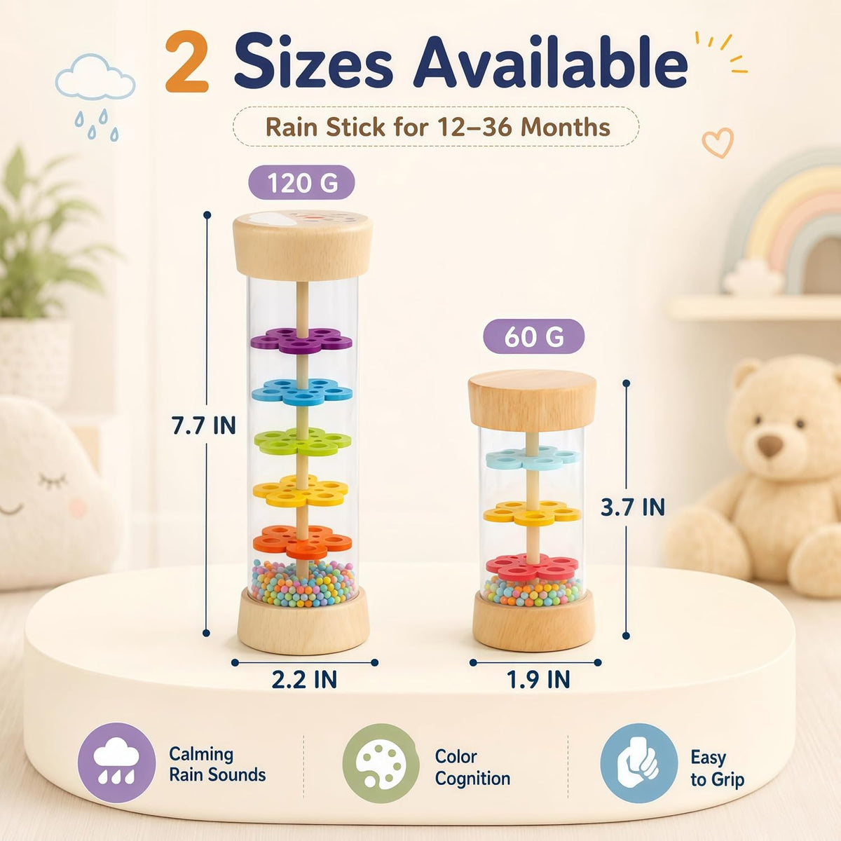 Oneshow Bastones de lluvia para niños, juguetes Montessori de mader...