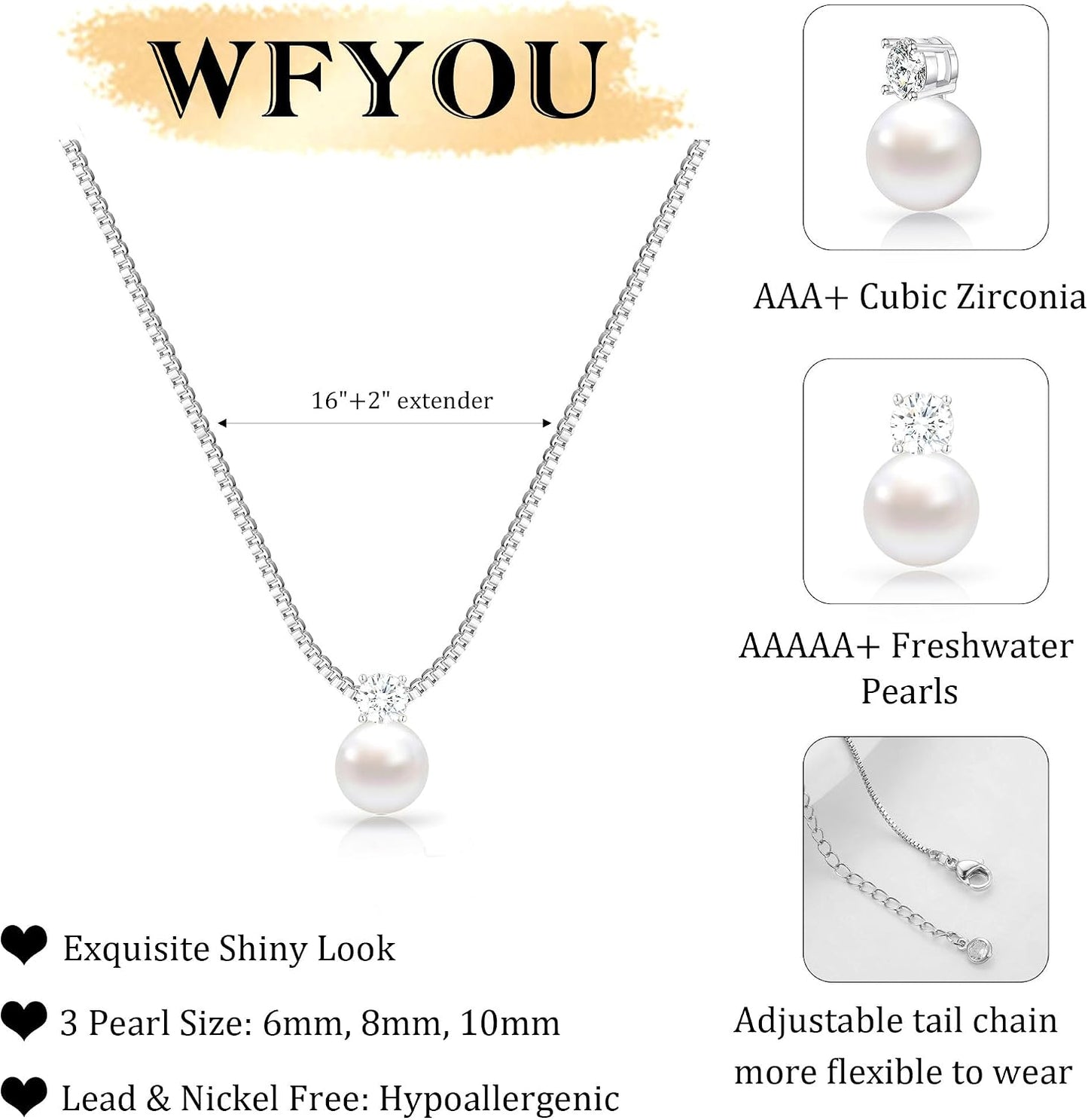 WFYOU Collares de perlas para mujer, collar de perlas redondas de a...