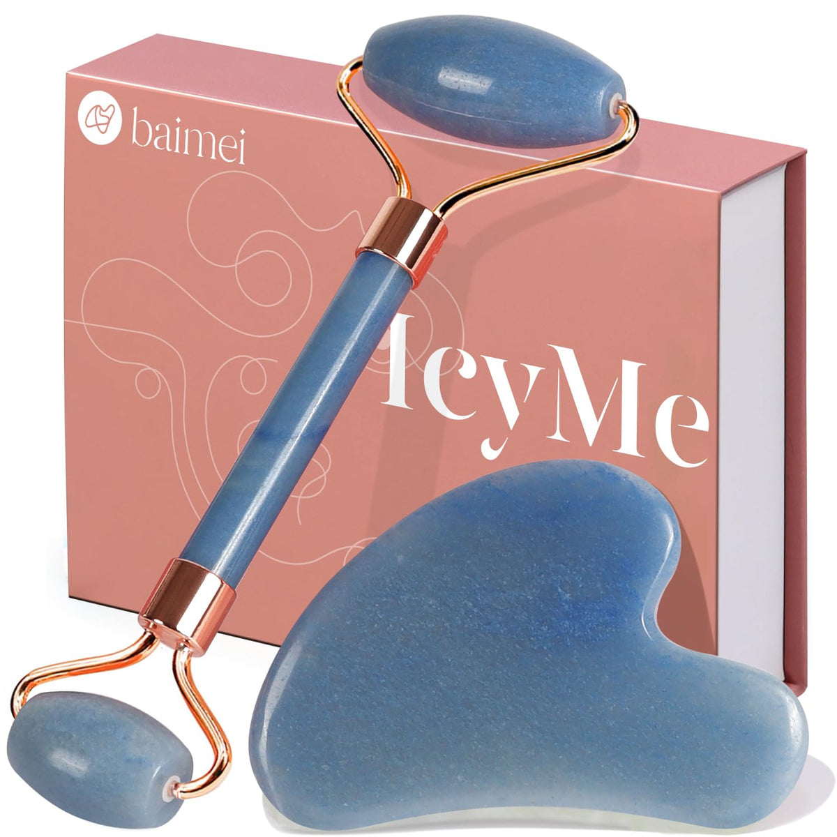 BAIMEI IcyMe Gua Sha &amp; Jade Face Roller Set, herramientas para...