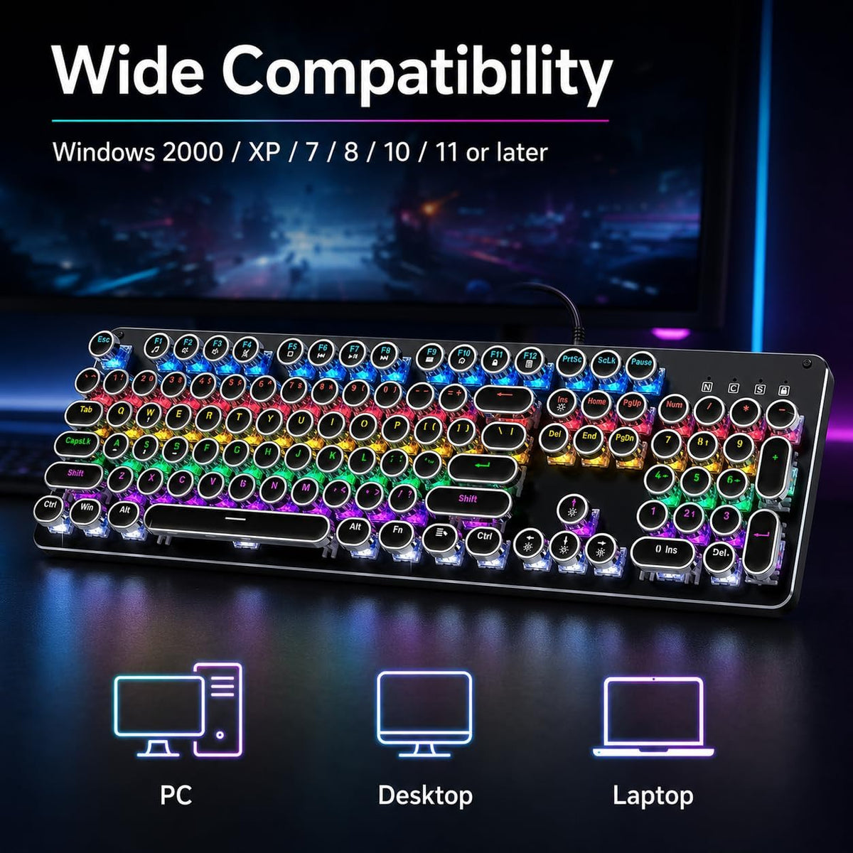 Bevewlpol Combo de teclado mecánico para juegos, teclado USB RGB co...