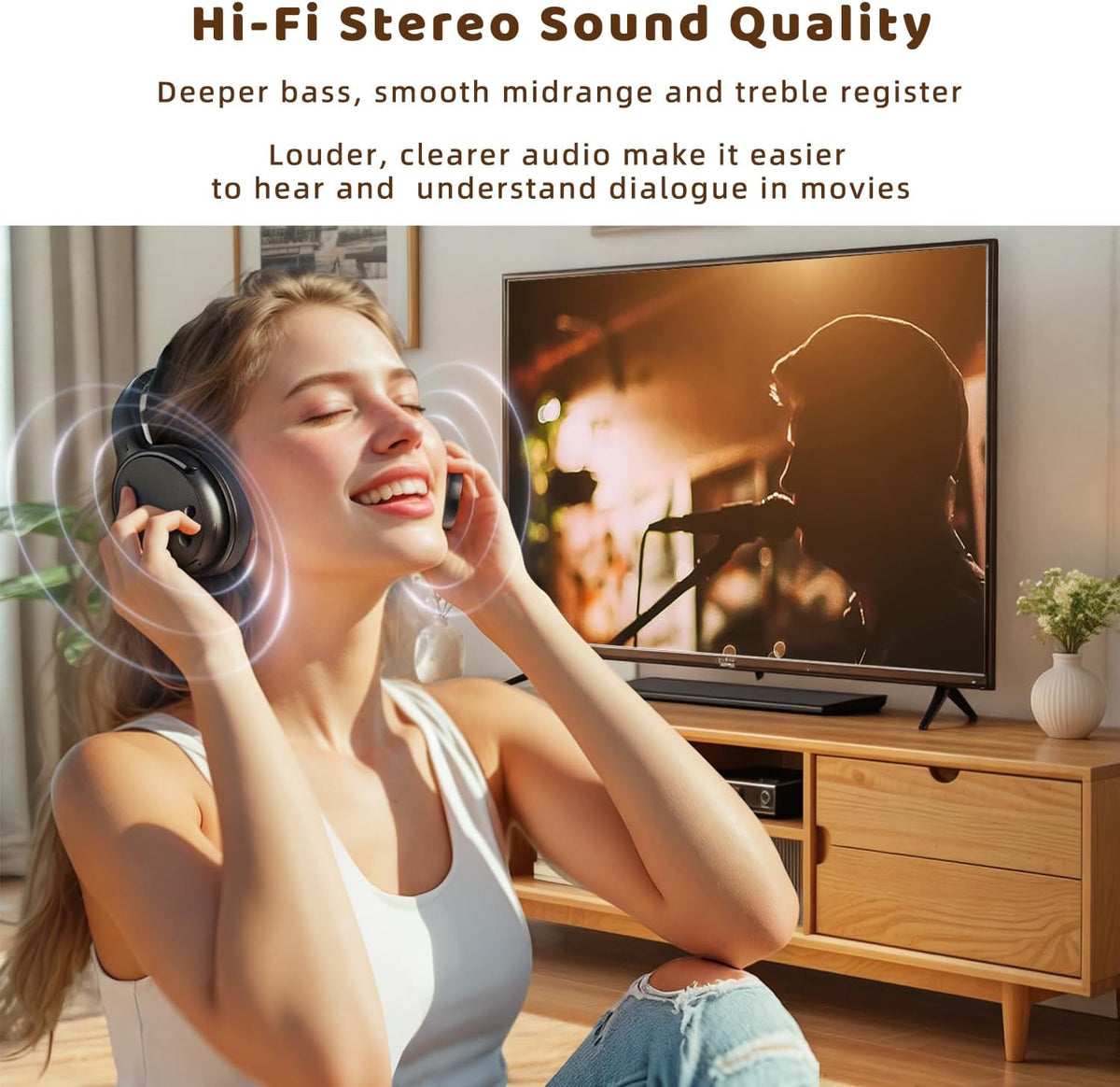 Holdsound Auriculares inalámbricos para TV con transmisor de extens...
