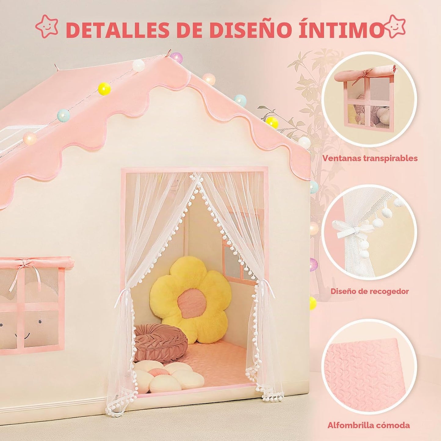 PIIKAGO Tienda de campaña para niños con alfombrilla y luces de bol...
